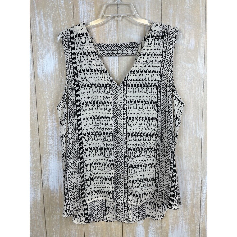 ANA New Approach Women’s XL Sleeveless Tribal Blouse Office Open Back V Neck